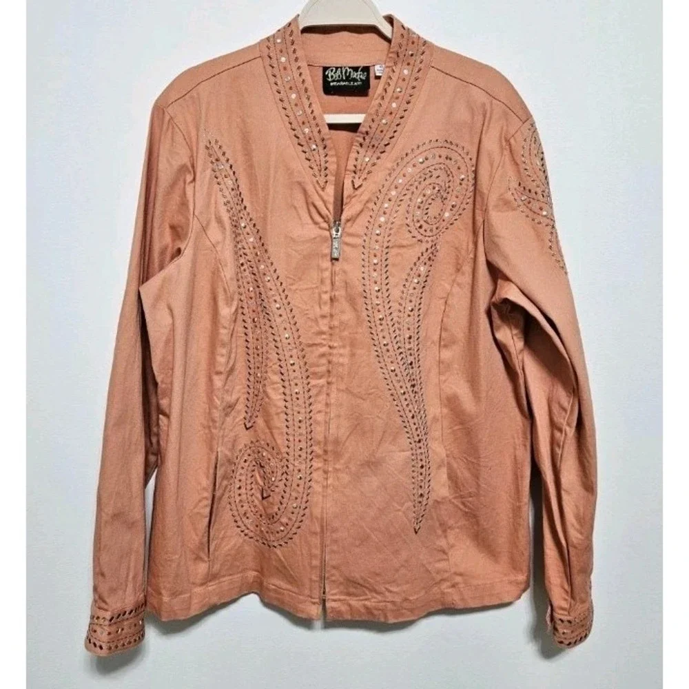 Bob Mackie Womens Embellished Jacket Wearable Art Southwestern‎ Cotton Orange XL
